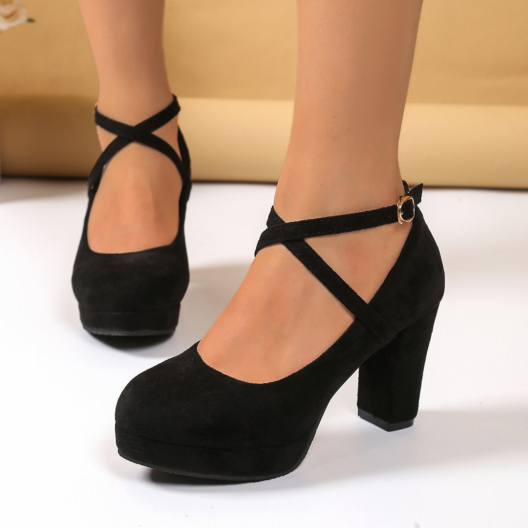 Damen Plattformpumps mit gekreuzten Riemen und elegantem Absatz EB