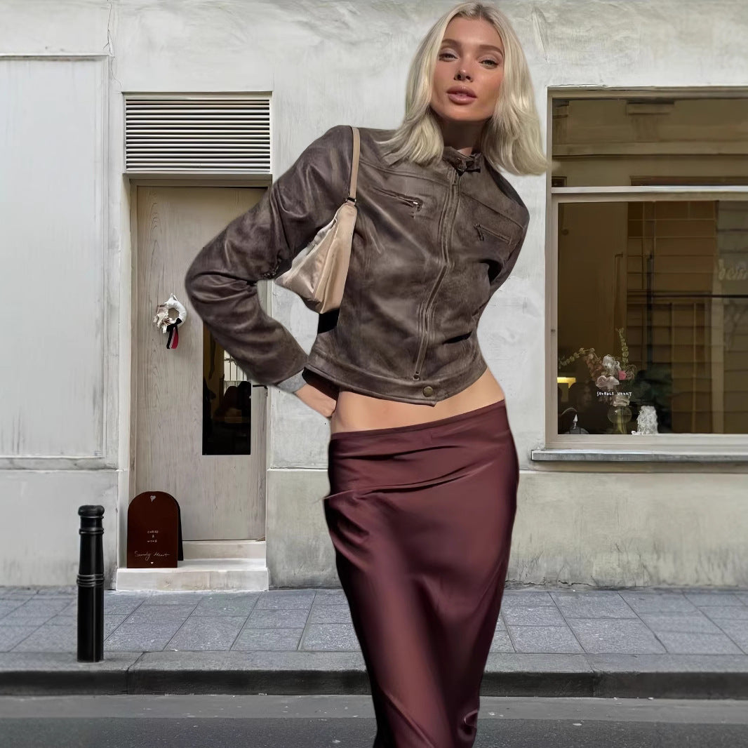 Damen trendige Bikerjacke aus hochwertigem Kunstleder EB