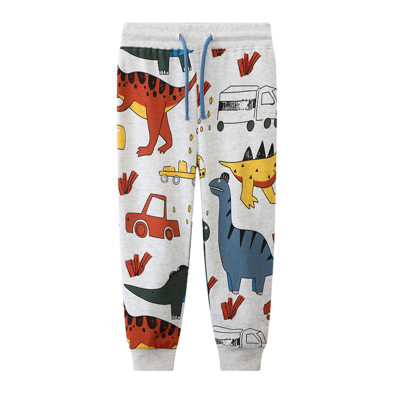 Jungen Jogginghose mit buntem Dinosaurier- und Fahrzeug-Design EB