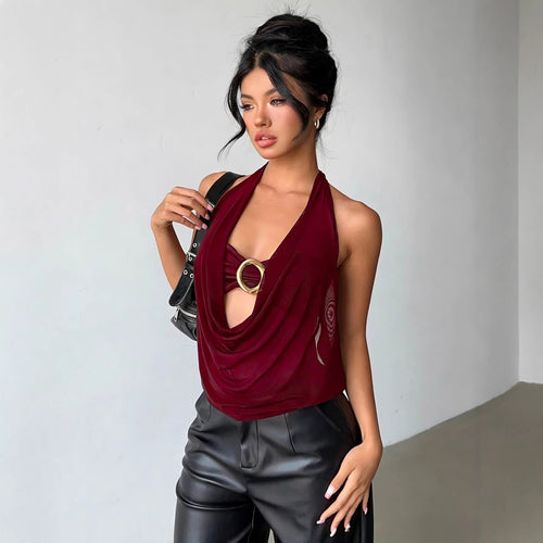 Damen Hochwertiges Wickeltop mit dekorativem Ringdetail EB