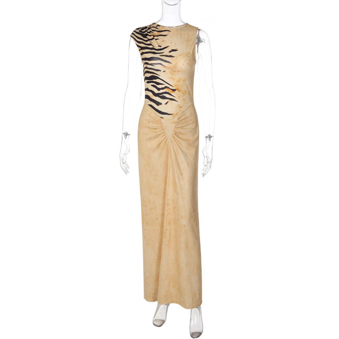 Damen Maxikleid mit raffinierter Drapierung und Animal-Print EB