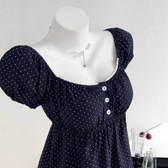 Damen Sommerkleid mit Puffärmeln und süßem Punkten EB
