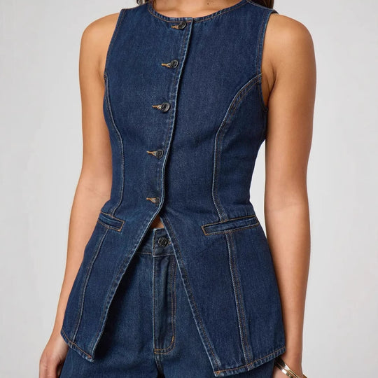 Damen Jeansweste mit tailliertem Schnitt und praktischen Taschen EB