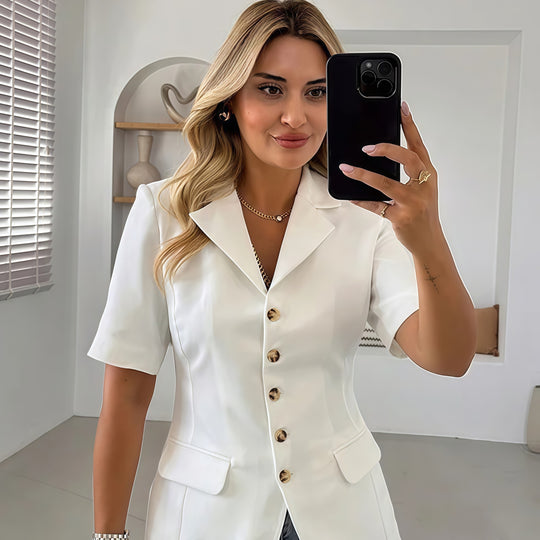 Damen Modische Blazerjacke mit kurzen Ärmeln EB