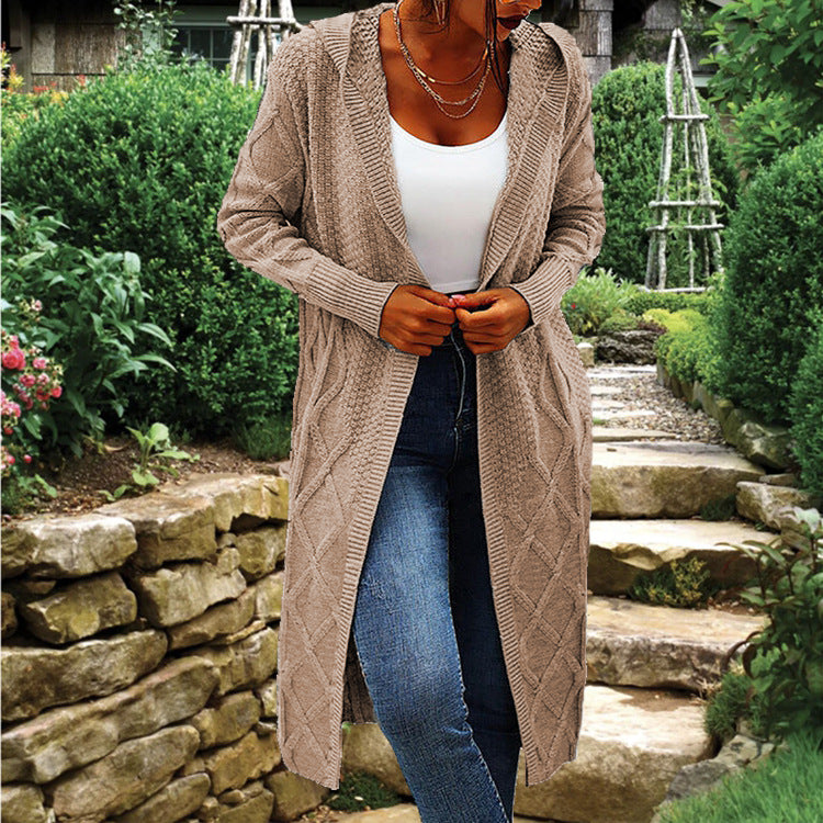 Damen Strick-Cardigan mit Kapuze und luxuriösem Zopfmuster EB