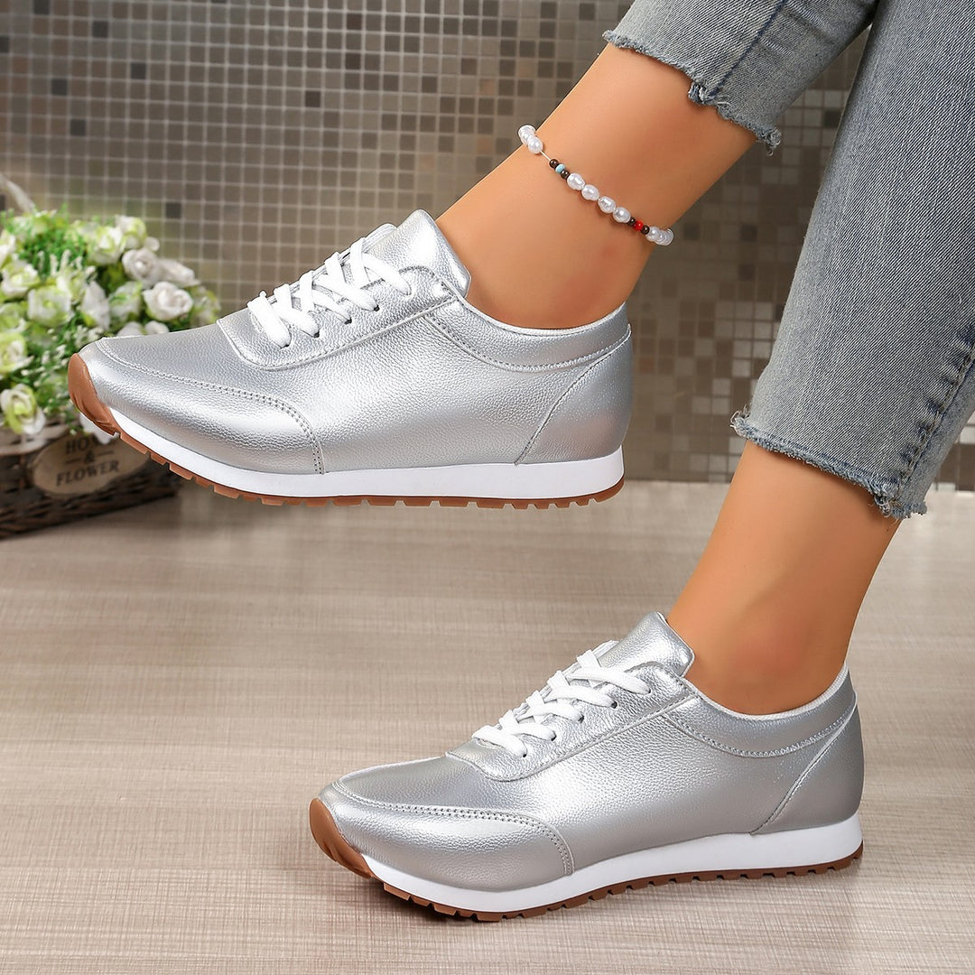 Damen modischer Metallic-Sneaker mit dämpfender Leichtsohle und rutschfester Profilgummisohle EB