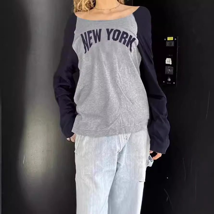 Damen Lässiges Sweatshirt mit modischem Schriftzug und kontrastierenden Ärmeln EB