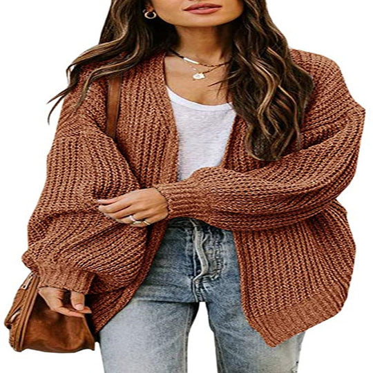 Damen oversized Strickpullover mit tiefem V-Ausschnitt und lässigen Ärmel EB