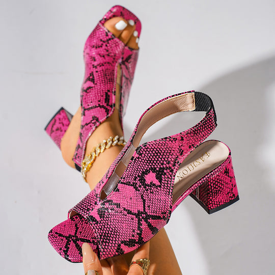 Damen Offene Slingback-Pumps mit Absatz und modischem Schlangenleder-Look EB