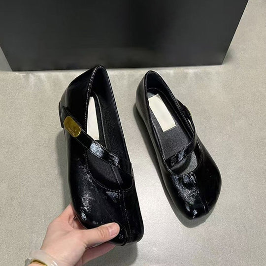 Damen elegante Ballerina-Pumps mit modischem Riemchen und dekorativer Schnalle EB