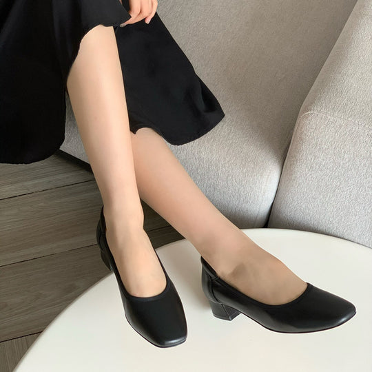 Damen Elegante Blockabsatz-Ballerinas mit geschmeidiger Oberfläche EB