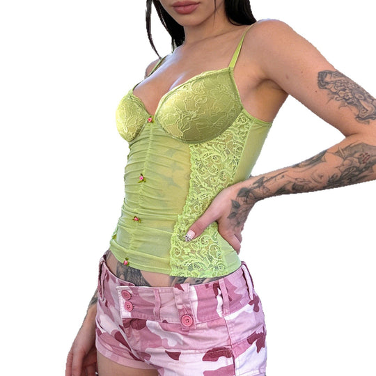 Damen Spitzen-Camisole mit wunderschöner Raffung und knopfartigen Akzenten EB