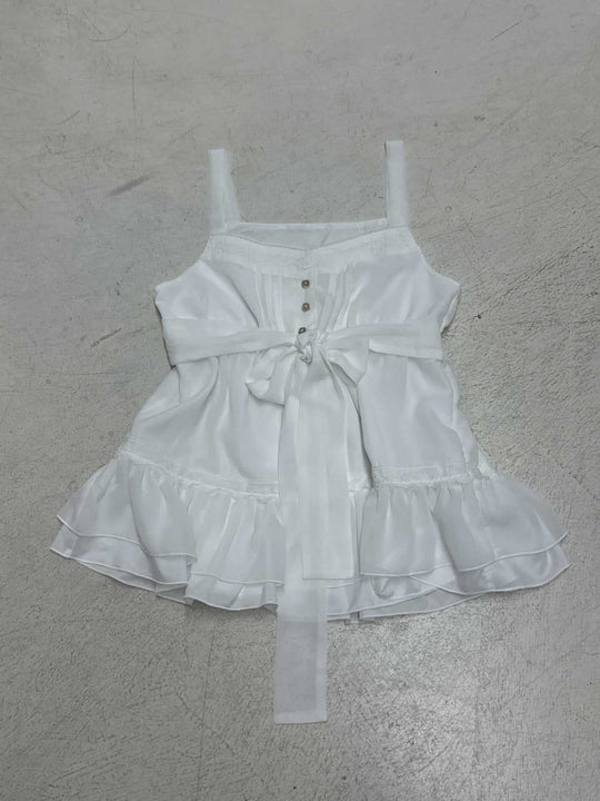 Damen luftiges Spaghetti-Trägertop mit Rüschendetails und dekorativer Schleife EB
