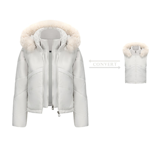 Damen Wendejacke mit abnehmbarer Kapuze und Kunstfell von EB