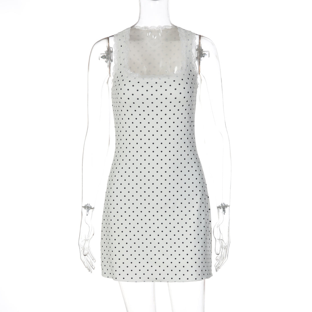 Damen Verspieltes Minikleid mit Punkten und Spitzenbesatz EB