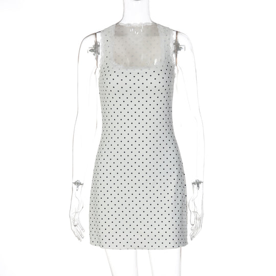 Damen Verspieltes Minikleid mit Punkten und Spitzenbesatz EB