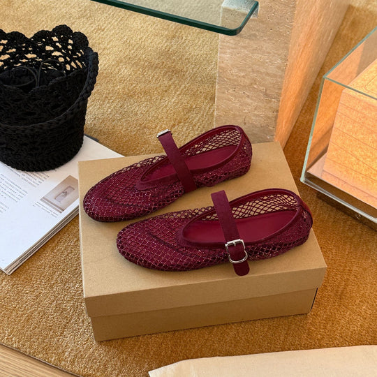 Damen Modische und atmungsaktive Ballerinas mit verstellbarem Riemchen EB