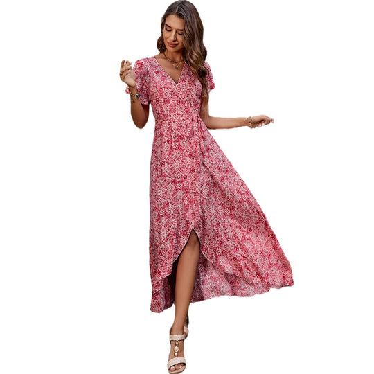 Damen Wickelkleid mit floralem Design und feinem V-Ausschnitt EB