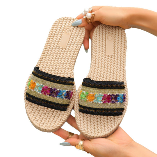 Damen Sommerliche Riemchen-Sandalen mit dekorativen Perlen EB