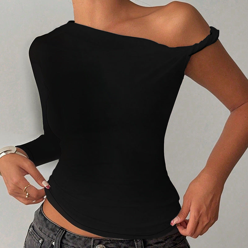Damen asymmetrisches Langarmoberteil mit schulterfreiem Design EB