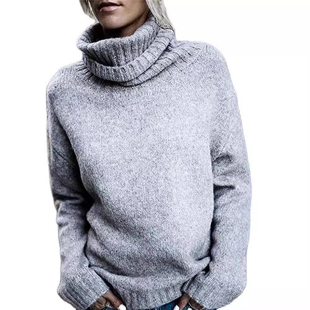 Damen Grobstrickpullover mit hohem Kragen und lässigem Schnitt EB