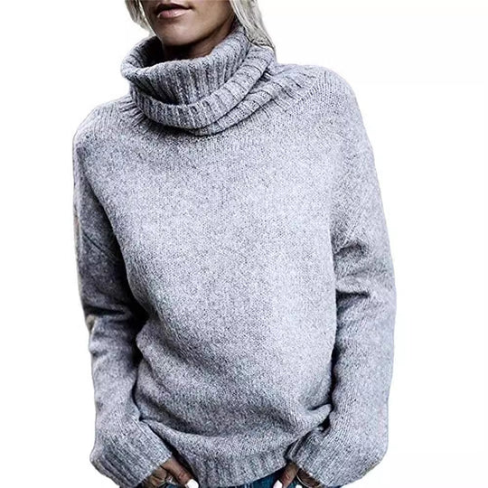 Damen Grobstrickpullover mit hohem Kragen und lässigem Schnitt EB