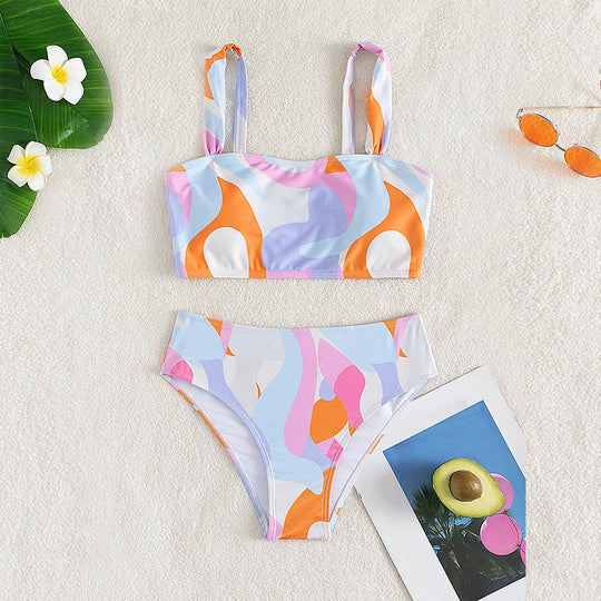 Damen Bikini-Set mit modischem Design und hohem Bund EB