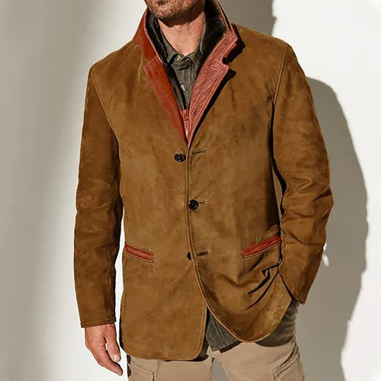 Herren elegante Wildlederjacke mit Kontrastdetails EB