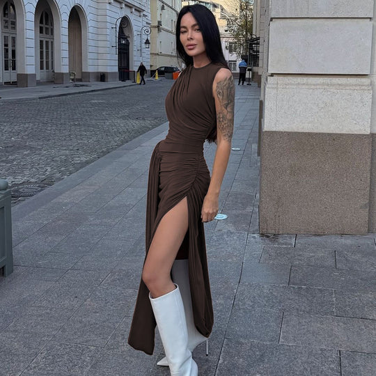 Damen Elegantes Maxikleid mit raffiniertem Wickeldesign EB