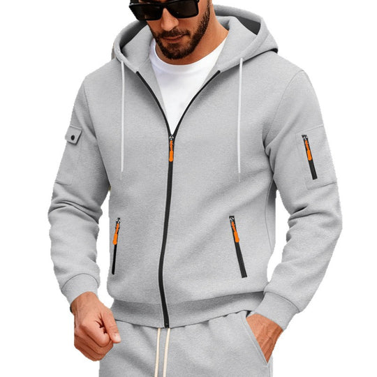 Herren nan Kapuzen-Sweatjacke mit durchgehendem Reißverschluss, mehreren Reißverschlusstaschen und Ärmel-Pocket EB