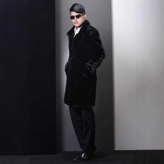 Herren Eleganter Kunstpelzmantel mit tiefem Kragen EB