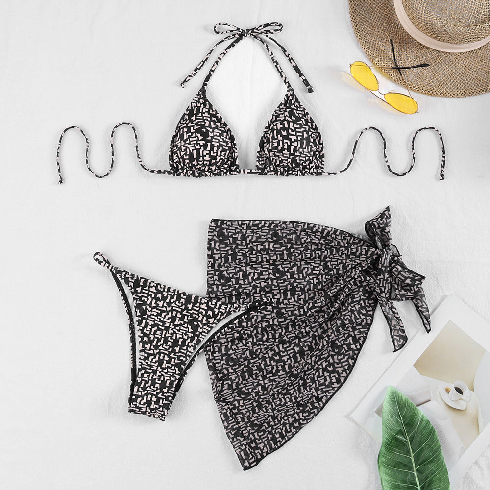 Damen Triangel-Bikini mit modischem Karomuster und praktischer Wickelrobe EB