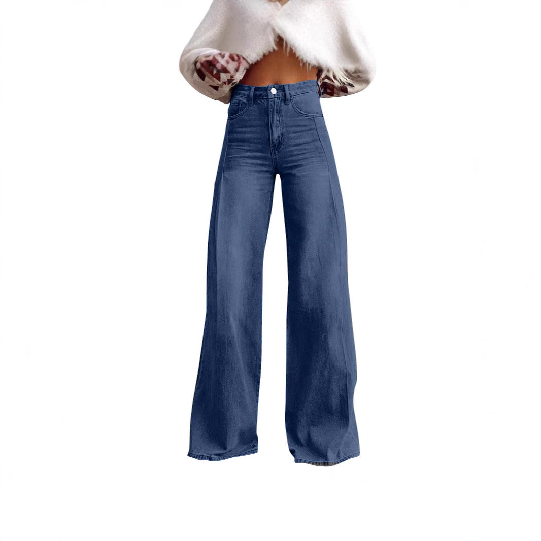 Damen nan hochgeschnittene Schlagjeans mit extra weitem Bein, figurstreckender Passform und dezenter Vintage-Waschung EB