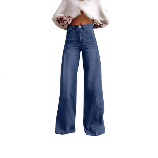 Damen nan hochgeschnittene Schlagjeans mit extra weitem Bein, figurstreckender Passform und dezenter Vintage-Waschung EB