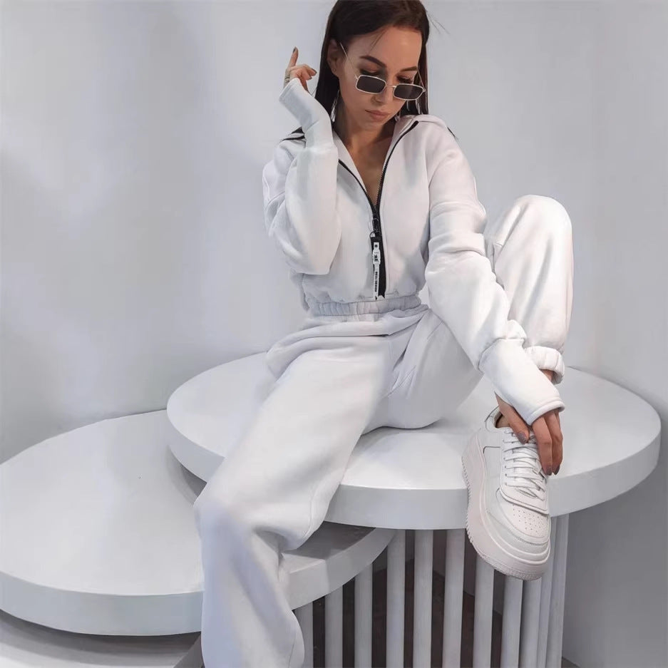 Damen Taillierter Kapuzen-Sweat-Jumpsuit mit Reißverschluss und elastischem Taillenbund EB