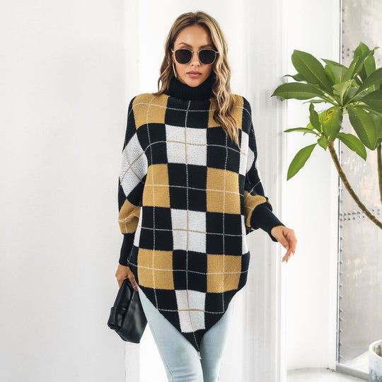 Damen Oversized Strickpullover mit asymmetrischem Saum und hohem Kragen EB
