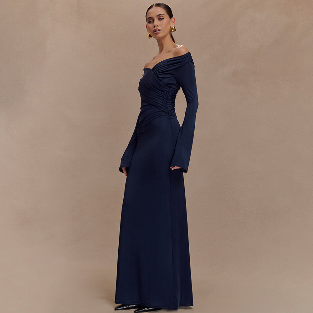 Damen elegantes Maxikleid mit off-shoulder Design und Wickeldetails EB