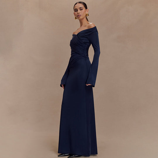 Damen elegantes Maxikleid mit off-shoulder Design und Wickeldetails EB