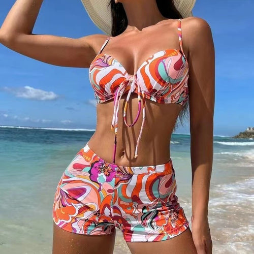 Damen Zweiteiliges Bikini-Set mit hochgezogenem Höschen und verstellbaren Trägern EB