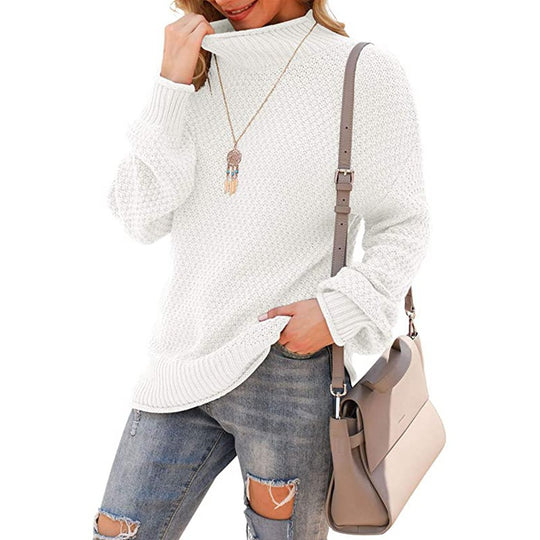 Damen Grobstrickpullover mit hohem Kragen und strukturierter Oberfläche EB