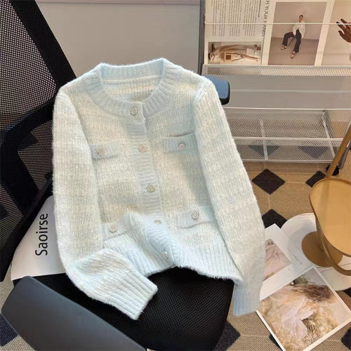Damen Strickjacke mit Taschen und dekorativen Knöpfen EB