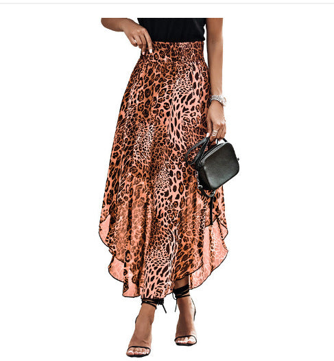 Damen Luftiger Maxirock mit asymmetrischem Saum im Leopardenmuster EB