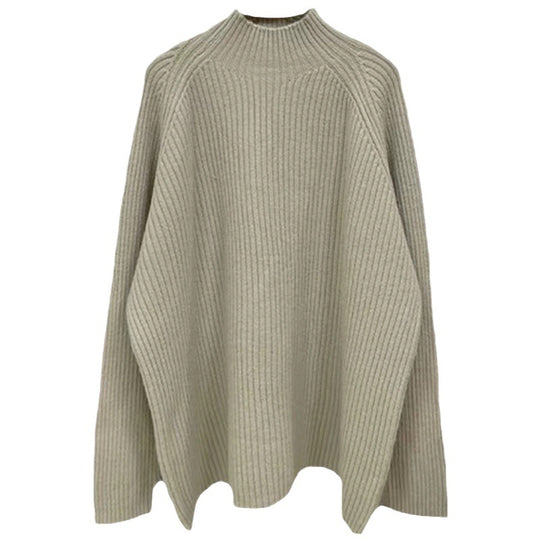 Damen Oversized Strickpullover mit hohem Kragen und feiner Rippstruktur EB