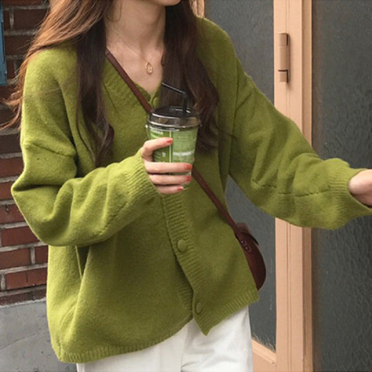 Damen Flauschiger Strickcardigan mit Knopfleiste und weitem Schnitt EB