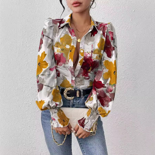 Damen Bluse mit floralen Mustern und puffärmel EB