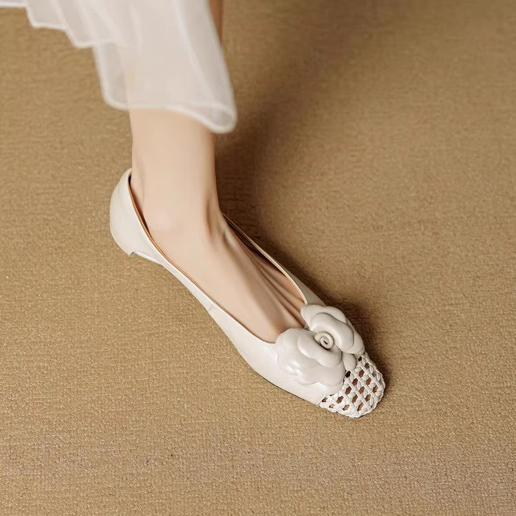 Damen Ballerina-Schuhe mit floralen Akzenten und offenem Fersenbereich EB