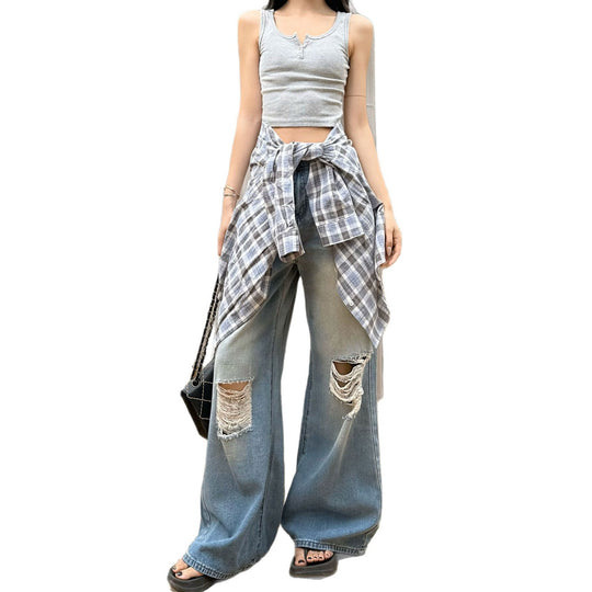 Damen Weite Destroyed Jeans im lässigen Vintage-Look EB