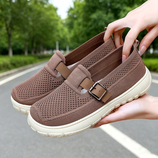Damen nan atmungsaktiver Strick-Slip-On mit verstellbarer Metallschnalle und federnder Leicht-EVA-Sohle EB