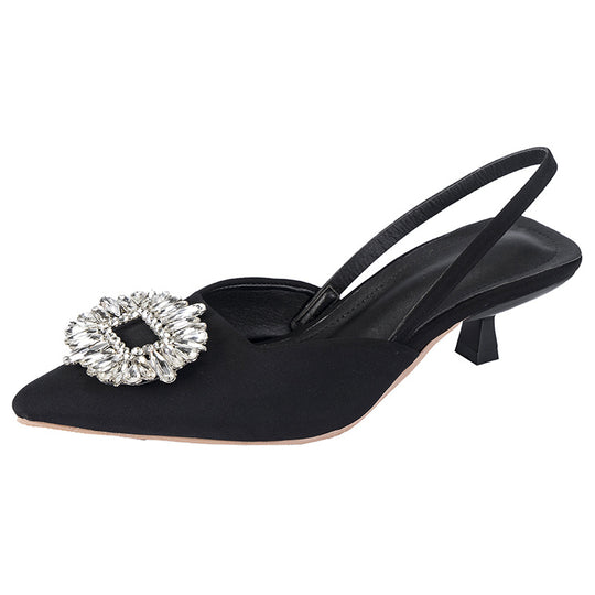 Damen Slingback-Mules mit eleganter Strass-Applikation und niedrigem Absatz EB