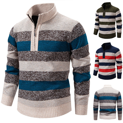 Herren modischer Strickpullover mit halbhohem Kragen und kontrastierenden Streifen EB